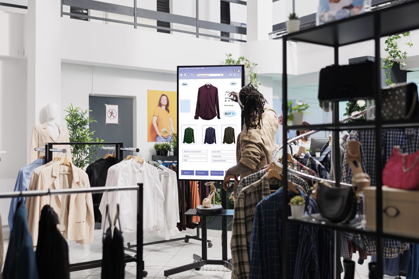 Tienda retail con pantalla interactiva